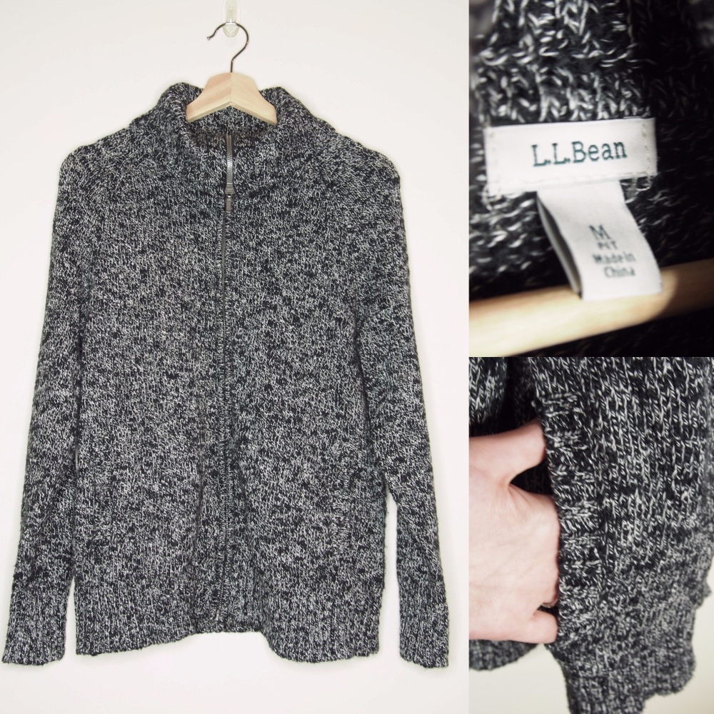 LL Bean Zip-Up Turtleneck 100% Cotton Sweater EUC